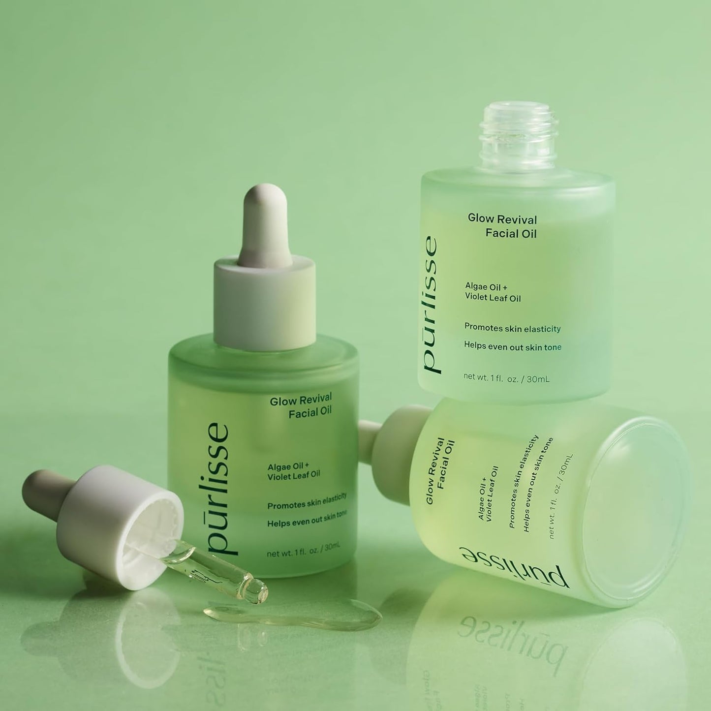 pürlisse Glow Revival Hydrating Face Oil for Women & Men - Enriched with Violet Leaf & Algae Oil for an Even Complexion - Soothing Oolong Extract Helps Boost Elasticity & Calm Irritation (1 Fl oz)