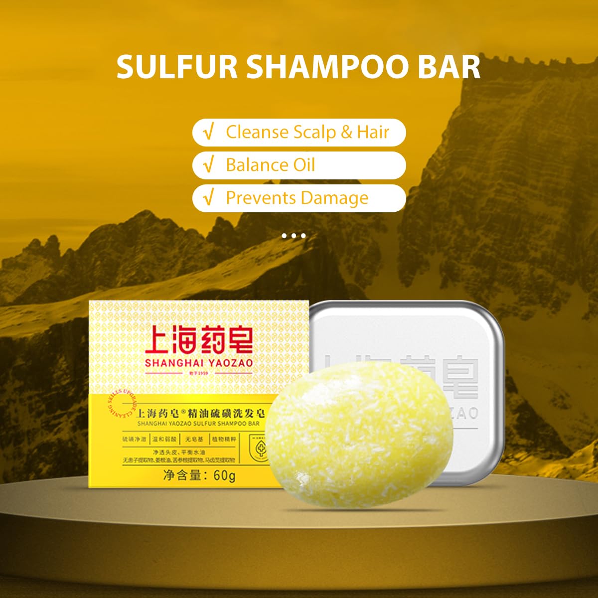 Bee & Flower Shampoo Bar Sulfur Shampoo Bar Oil Control & Balancing All Natural Travel Shampoos Bars for All Hair Types - 2.1 oz (Comes with Mesh Bag and Tin Box)