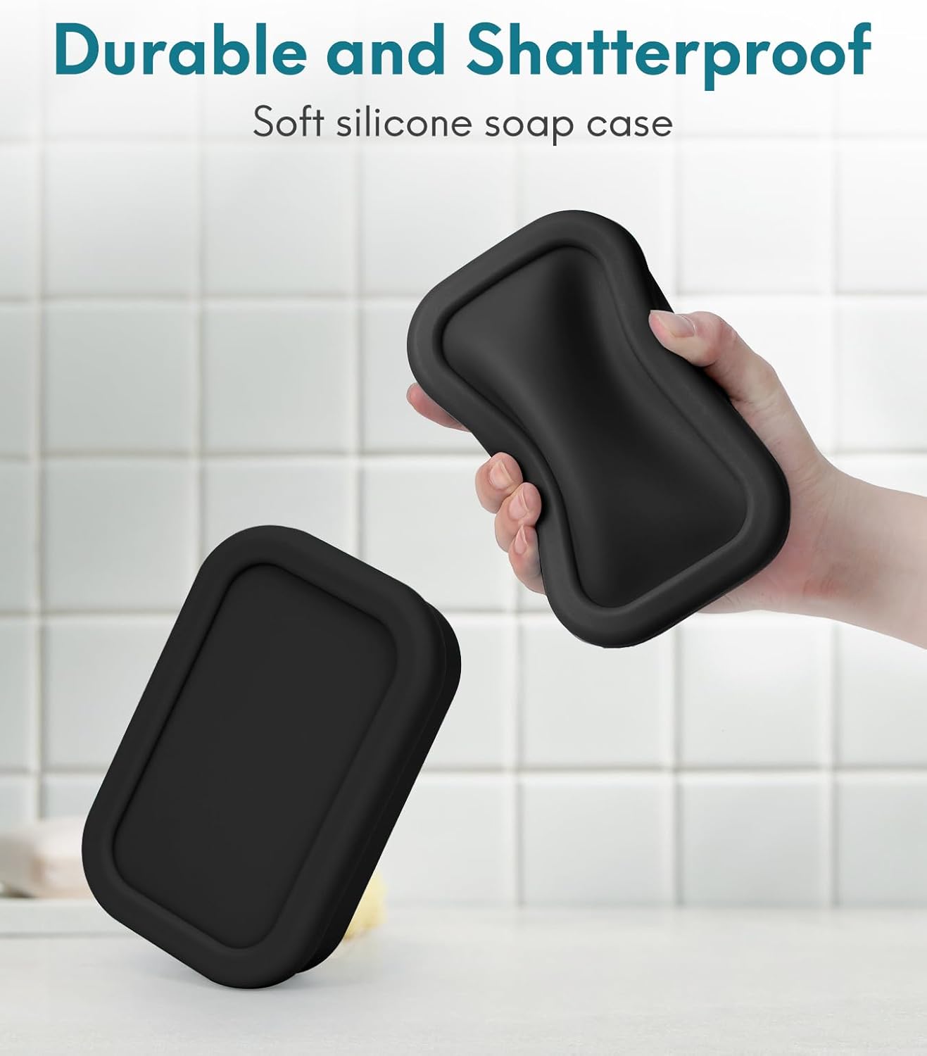 Quatish Solid Shampoo Bar Holder, Large Leakproof Travel Soap Case, Silicone Soap Box with Draining Layer, Enhanced Soap Container, Suitable for Camping, Gym, Bathroom, Outdoor Essentials, Black