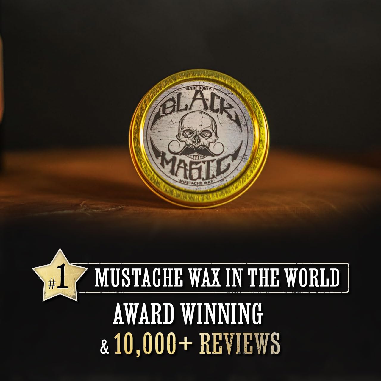 Black Mustache Wax | Black Magic Death Grip Moustache Wax | Hide Grey Hair In Beard Or Moustache | Extra Strong Hold Mustache Wax Unscented | 1 oz Tin Heat Source Required (Black Magic Bare Bones)