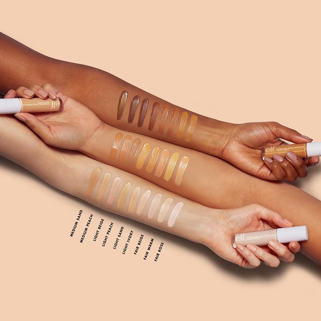 e.l.f. Hydrating Camo Concealer, Covers Blemishes & Under-Eye Circles, Full-Coverage & Delivers A Satin Finish, Vegan & Cruelty-Free, Light Sand