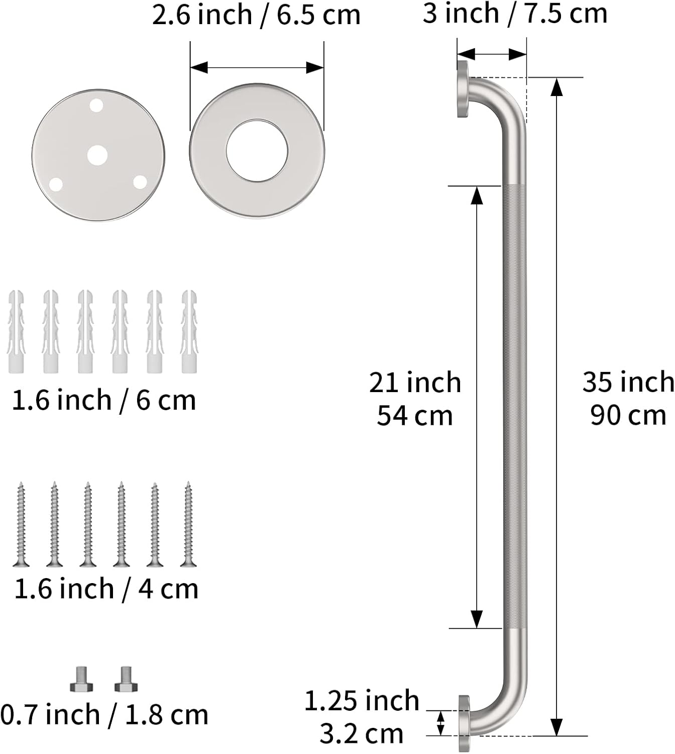 36 Inch Anti Slip Shower Grab Bar, Munzong Satin Brushed Nickel Bathroom Grab Bar, Knurled Bathroom Balance Bar,Safety Hand Rail Support Handicap Elderly Injury Senior Assist Bath Handle