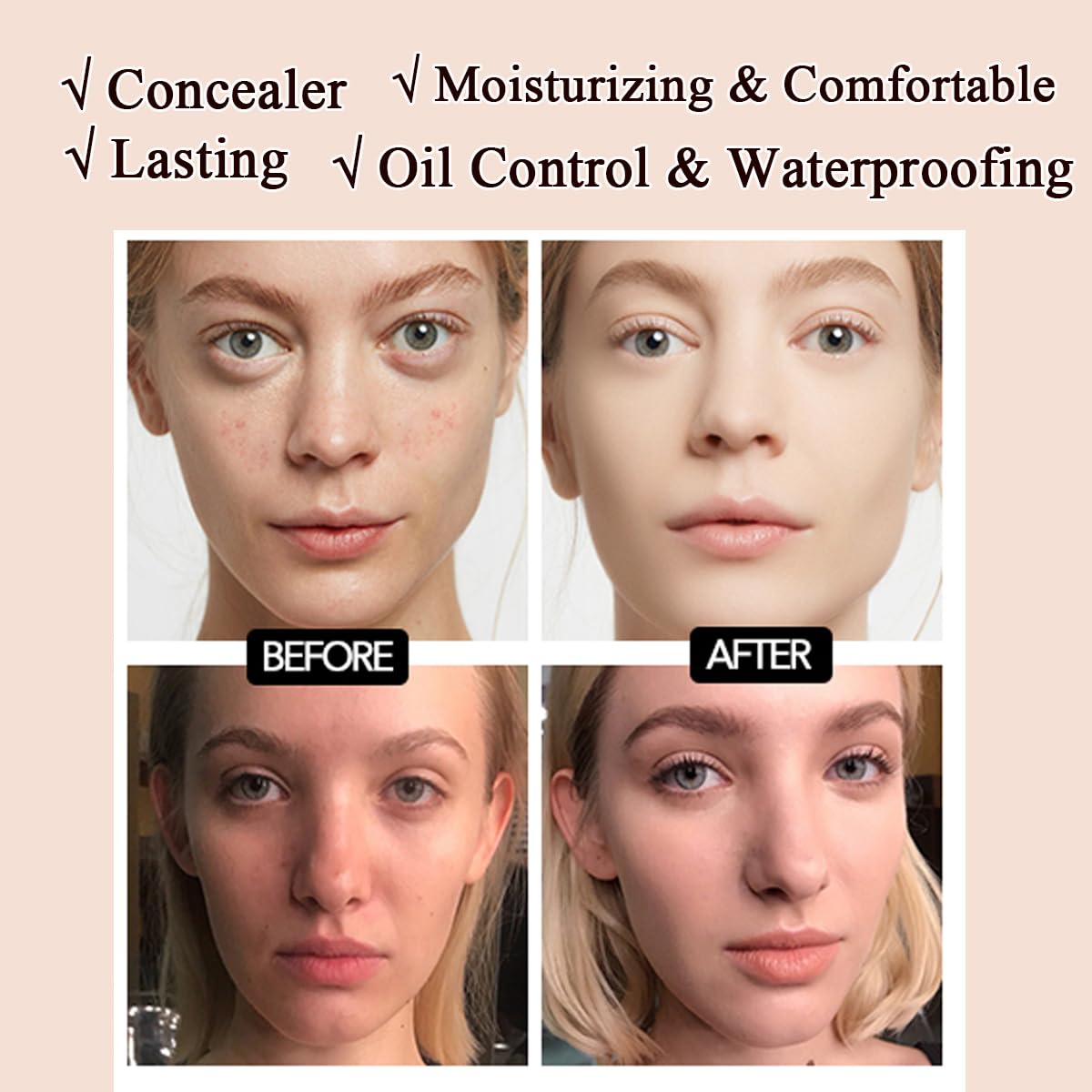 Air Cushion CC Cream Mushroom Head Foundation,BB Cream Makeup Foundation,Moisturizing Concealer,Long Lasting Full Coverage Waterproof,Even Skin Tone for All Skin Types (2# Natural, 20g)