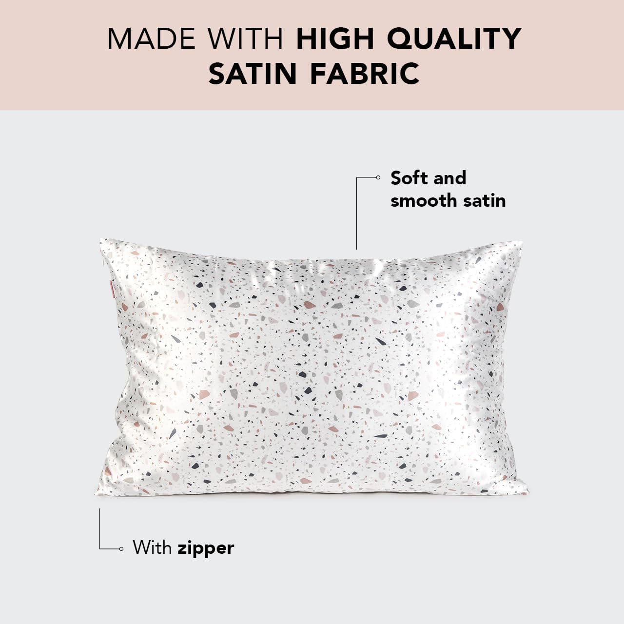 Kitsch Satin Pillowcase with Zipper for Hair & Skin, Softer Than Silk Pillow Cases Queen, Wrinkle-Free, Smooth and Cooling Satin Pillow Covers, Standard Size 19"x26", White Terrazzo