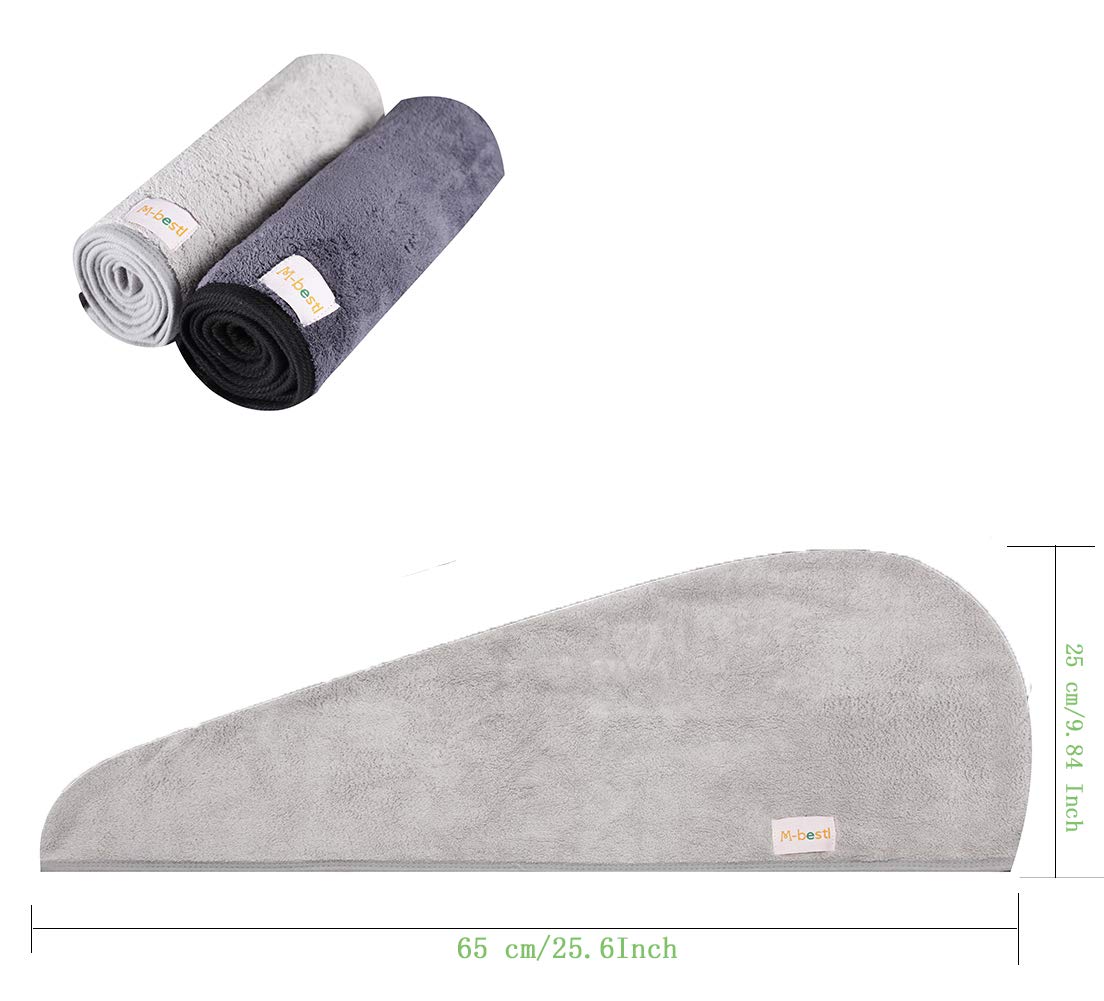 2 Pack Hair Drying Towels, Anti-frizz Hair Towel Wrap, Absorbent Microfiber Hair Towel Turban with Button Design for Straight Curly Hair (Dark Gray&Light Gray)