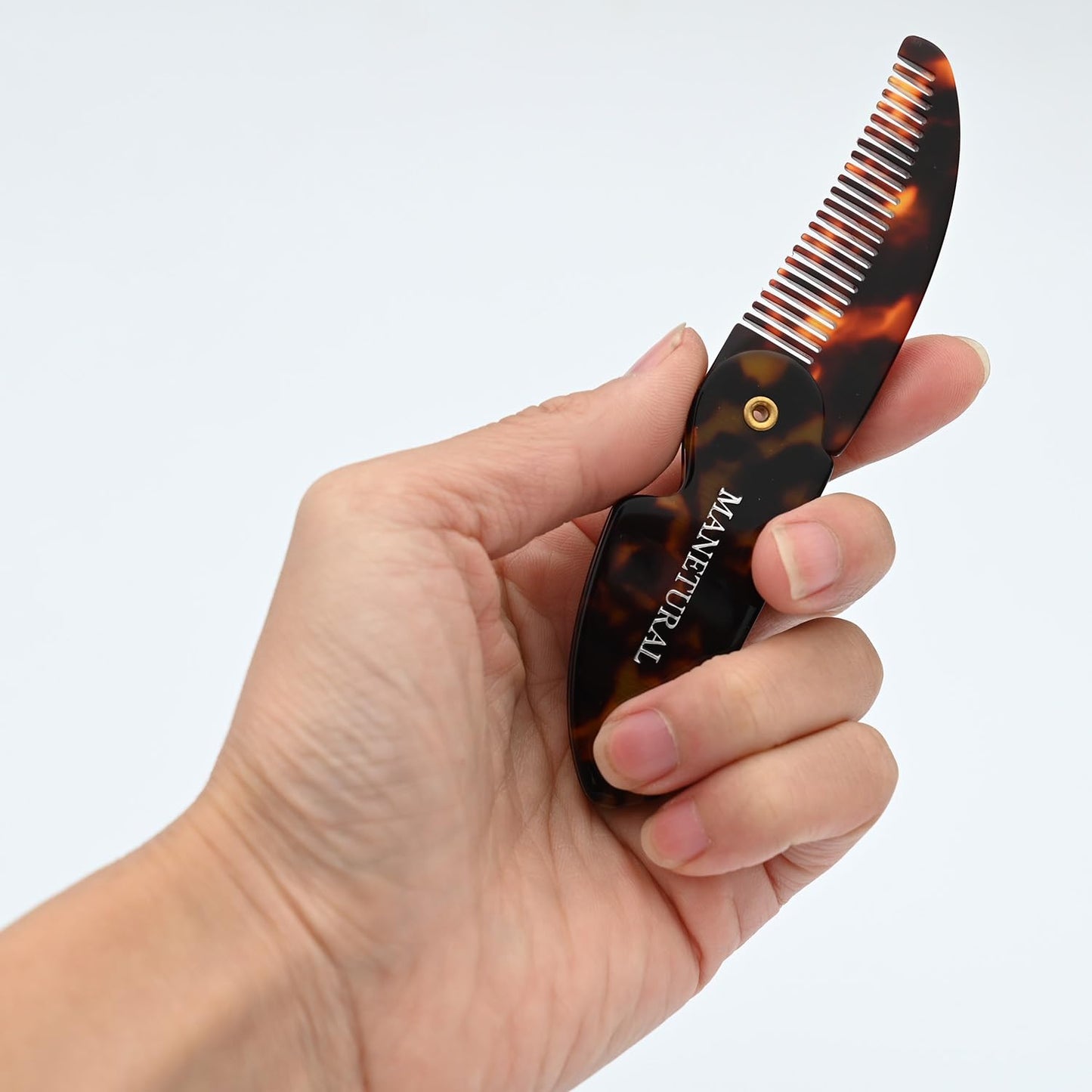 60L Handmade Saw-Cut Folding Mustache Comb - Premium Quality Pocket Comb for Perfect Moustache Styling (Small) (Tortoiseshell, 1 PACK)