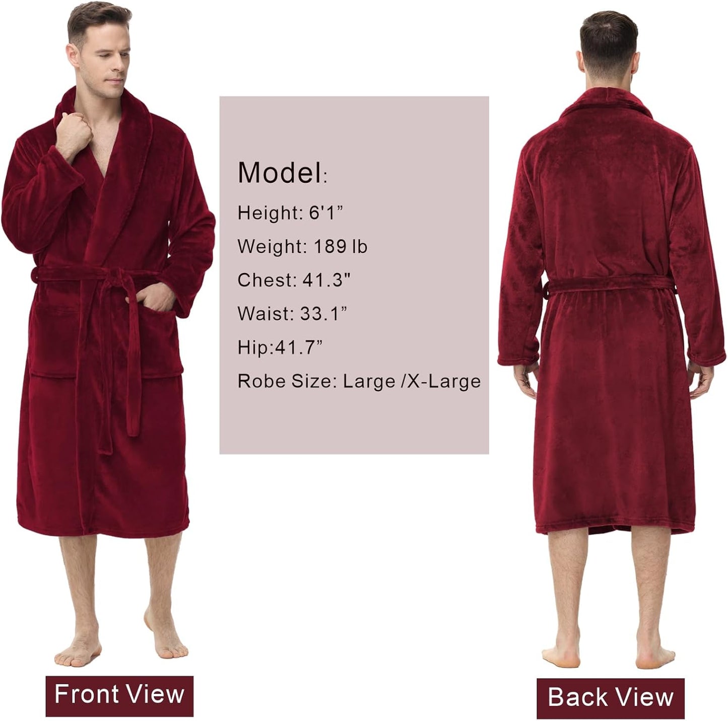 Yurhap Mens Fleece Robe, Soft Plush Robe for Men, Fluffy Bathrobe with Belt & 2 Pockets