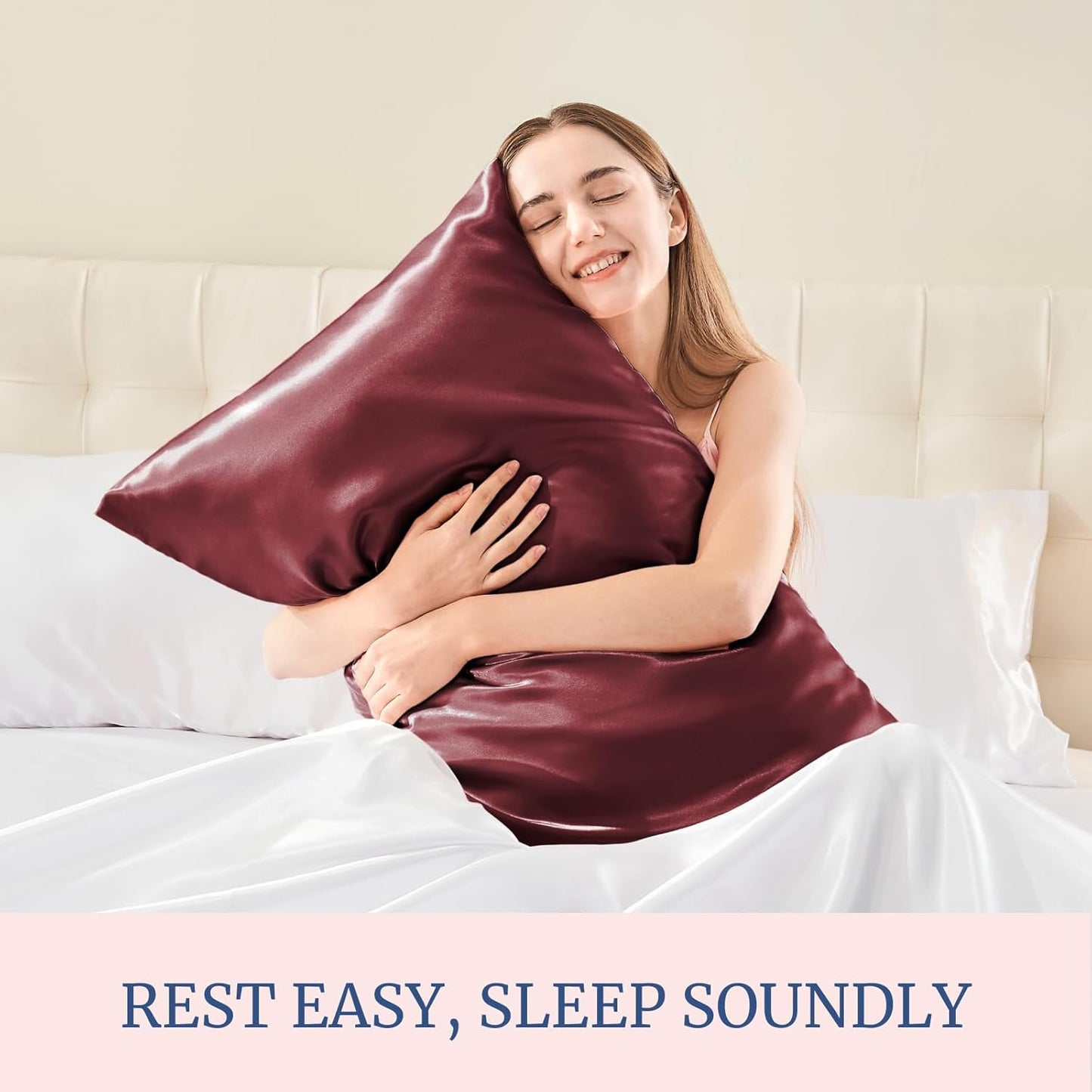 BEDELITE Satin Pillowcase for Hair and Skin, Super Soft and Cooling Similar to Silk Pillow Cases 2 Pack with Envelope Closure, Gift for Women Men(20"x30" Queen Size, Burgundy)