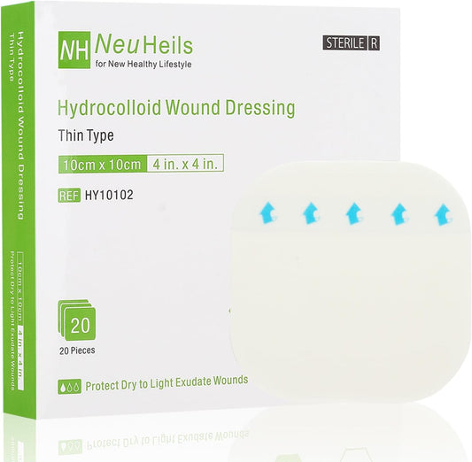 20 Pack Hydrocolloid Wound Dressing 4x4 Inch Extra Thin Hydrocolloid Bandages Patches for Light Exudates Pressure Ulcers, Bed Sores, Minor Burns, Cuts & Abrasions, Blister & Surgical Wound Care