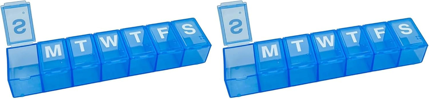 Amazon Basic Care Weekly (7-Day) Pill Organizer, Vitamin Planner, and Medicine Box, Medium Compartments, Blue (Pack of 2)