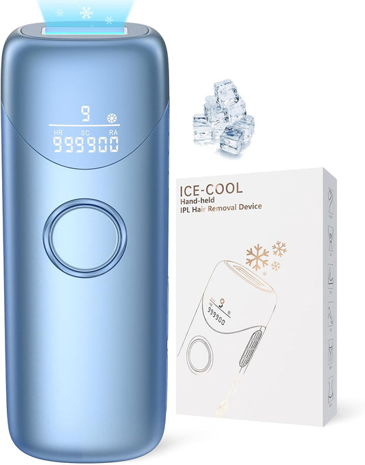 Laser Hair Removal Ubroo IPL Hair Removal Device with 5℃ Ice Cooling, 3 In 1 Painless Hair Removal For Women Men Permanent Face Body Beauty Care (Blue)