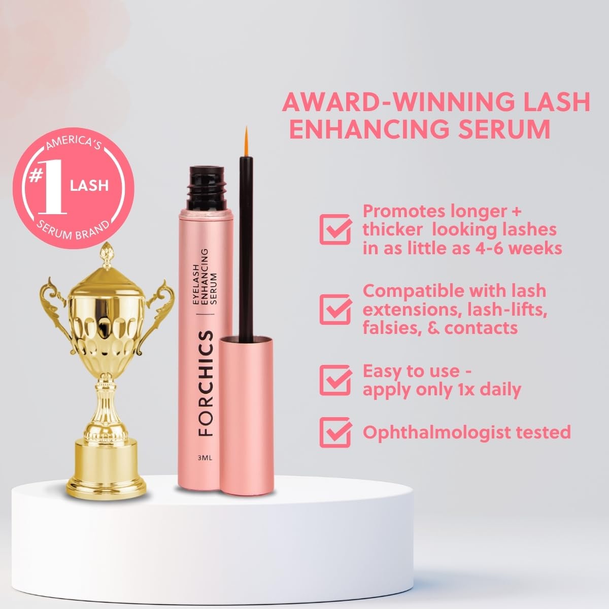 ForChics 2 in 1 Lash and Brow Growth Serum - Hormone-Free Enhancer for Thicker, Longer Lashes and Brows in 2 Weeks - Organic, Vegan and Gentle