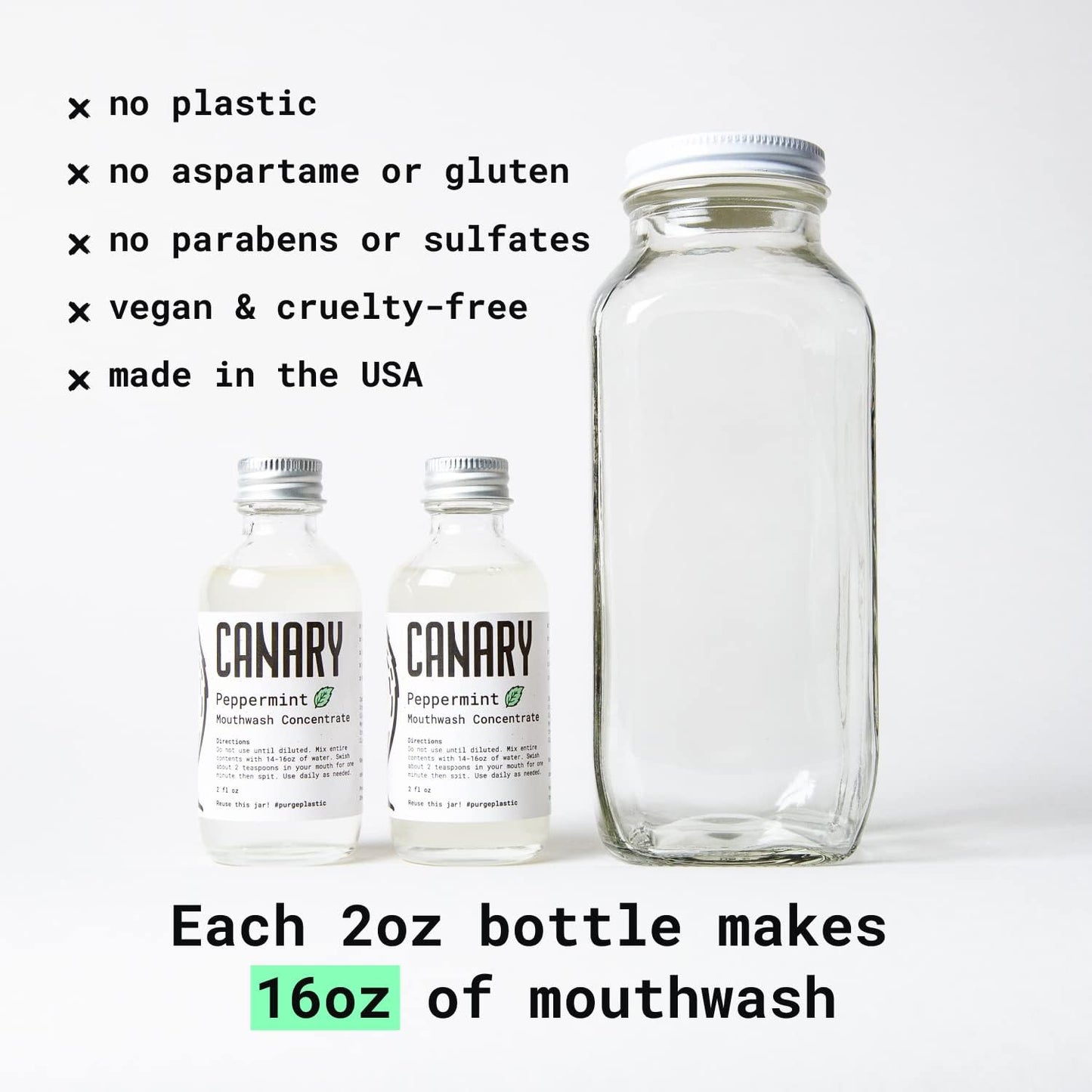 Mouthwash Concentrate Peppermint - Great for Travel, Dry Mouth and Gum Health - Alcohol & Fluoride Free, Natural Mouth Wash for Bad Breath - Zero Waste - 2 oz