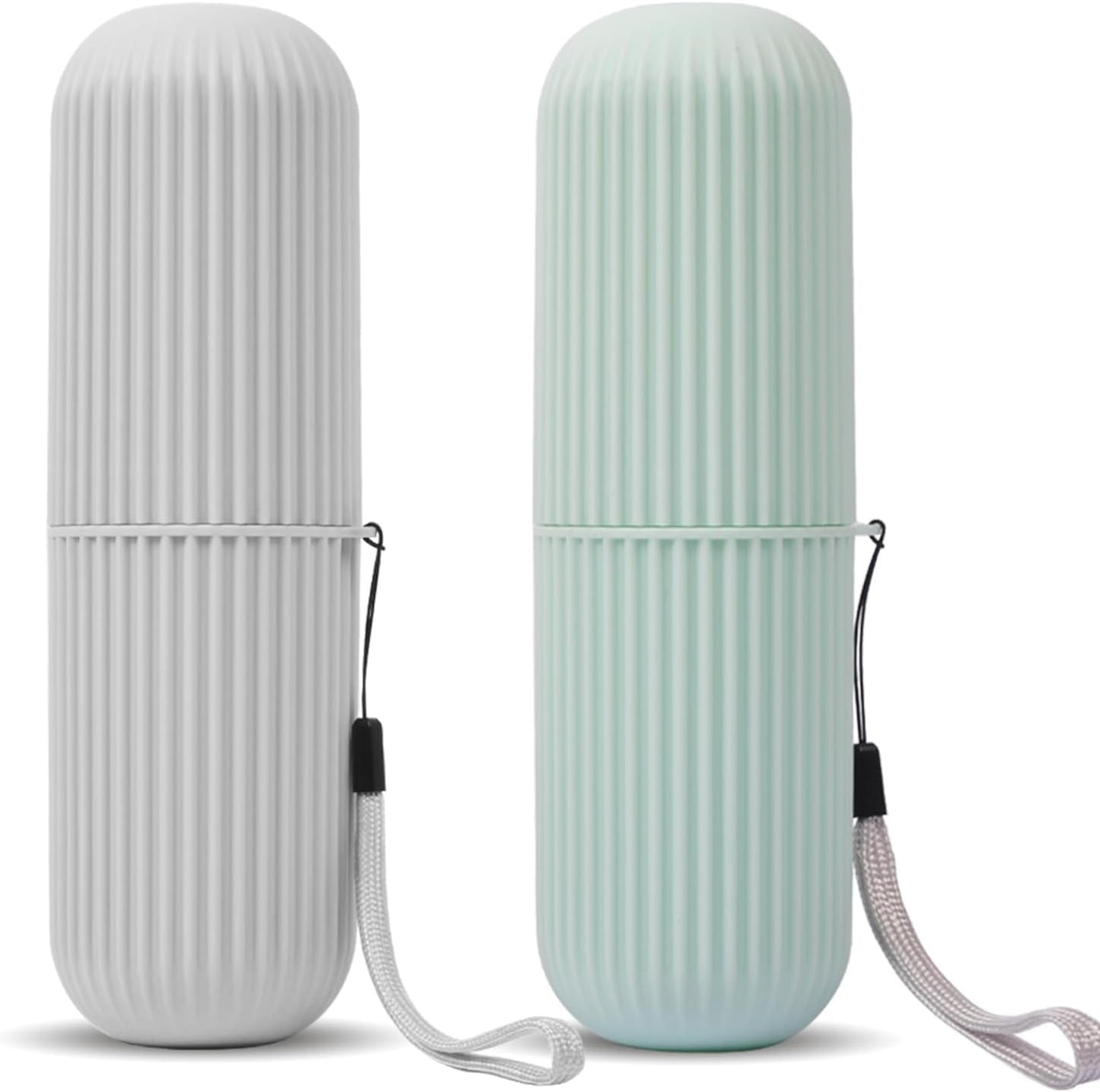 UCEC Toothbrush Cup, Portable Travel Toothbrush Holder Case, Toothbrush Case Set for Camping, Traveling, Home, School, Business, Bathroom, 2 Pack (Green, Grey)