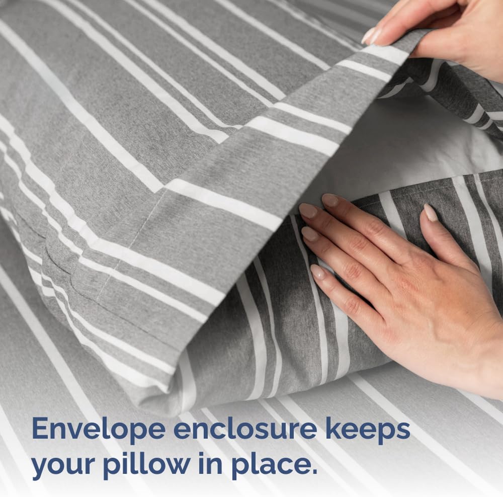 Queen Pillow Cases Set of 2 - Ultra Soft Hotel Quality Pillowcase Covers - Comfy, Cozy & Wrinkle Free - Shrinkage and Fade Resistant - Machine Washable Pillow Protectors - 2 Piece Set - Grey Stripes 3