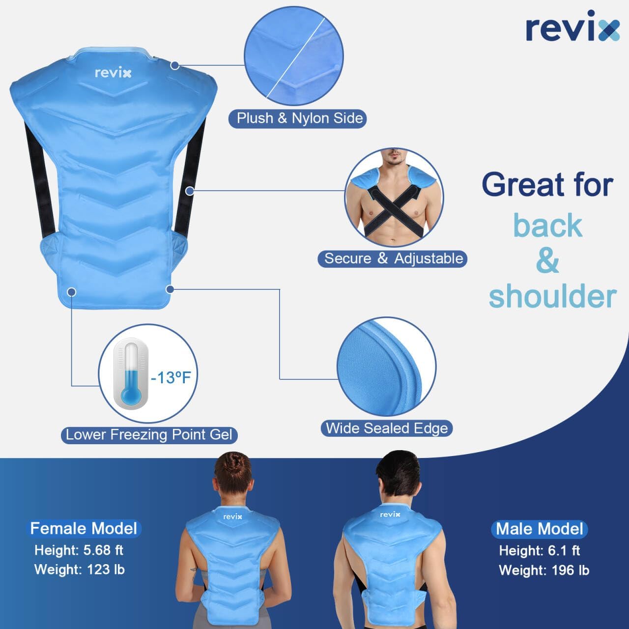 REVIX Large Ice Pack for Shoulder and Back with Straps, Reusable Full Back Ice Pack Wrap Cold Compression Therapy for Discomfort and Fatigue Relief, Post-Workout Recovery