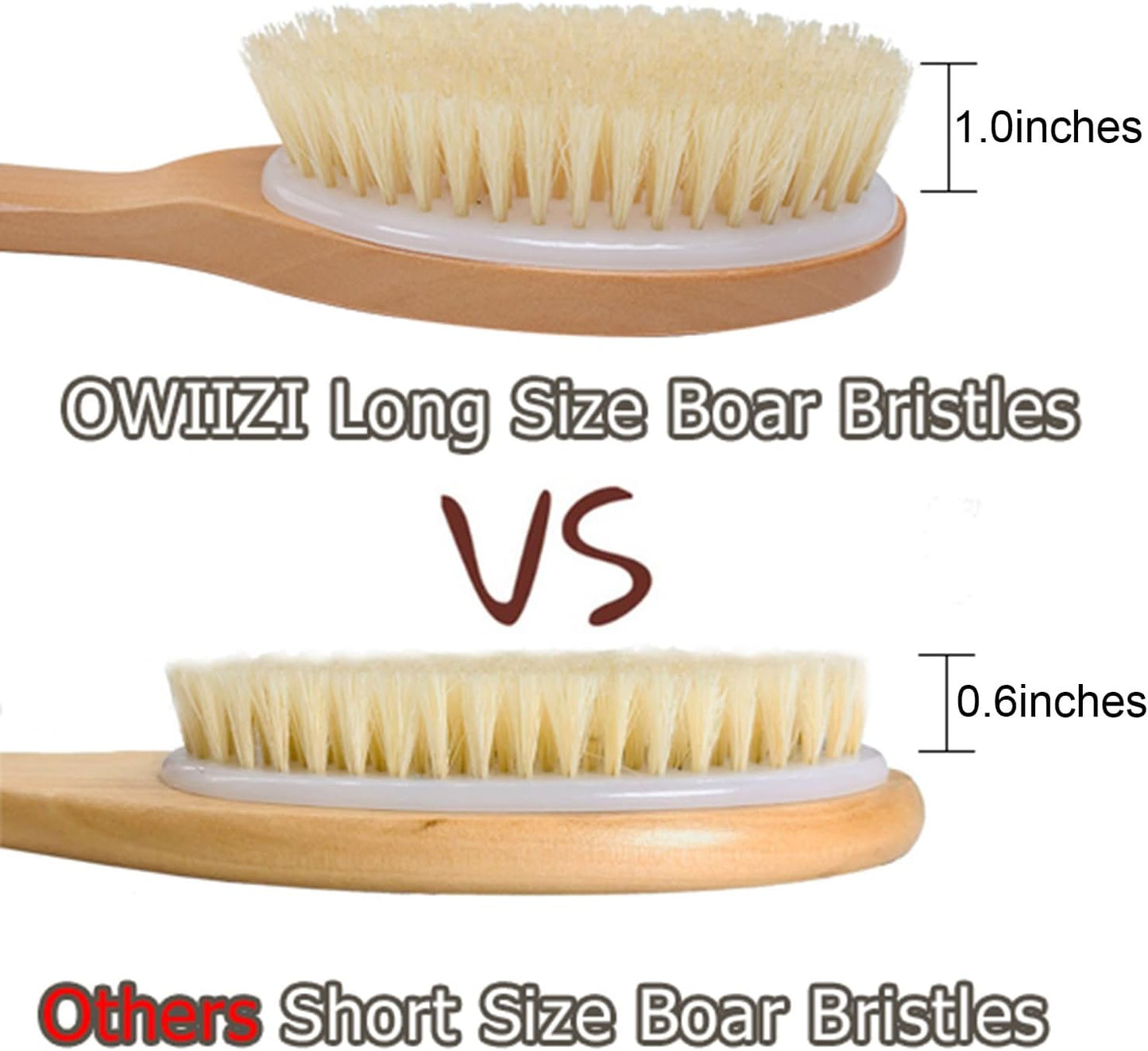 OWIIZI Bath Brushes with Soft and Natural Bristles Antiskid Wooden Long Handle Shower Body Scrubber for Wet or Dry Exfoliating,Back Scrub Deep Cleanse