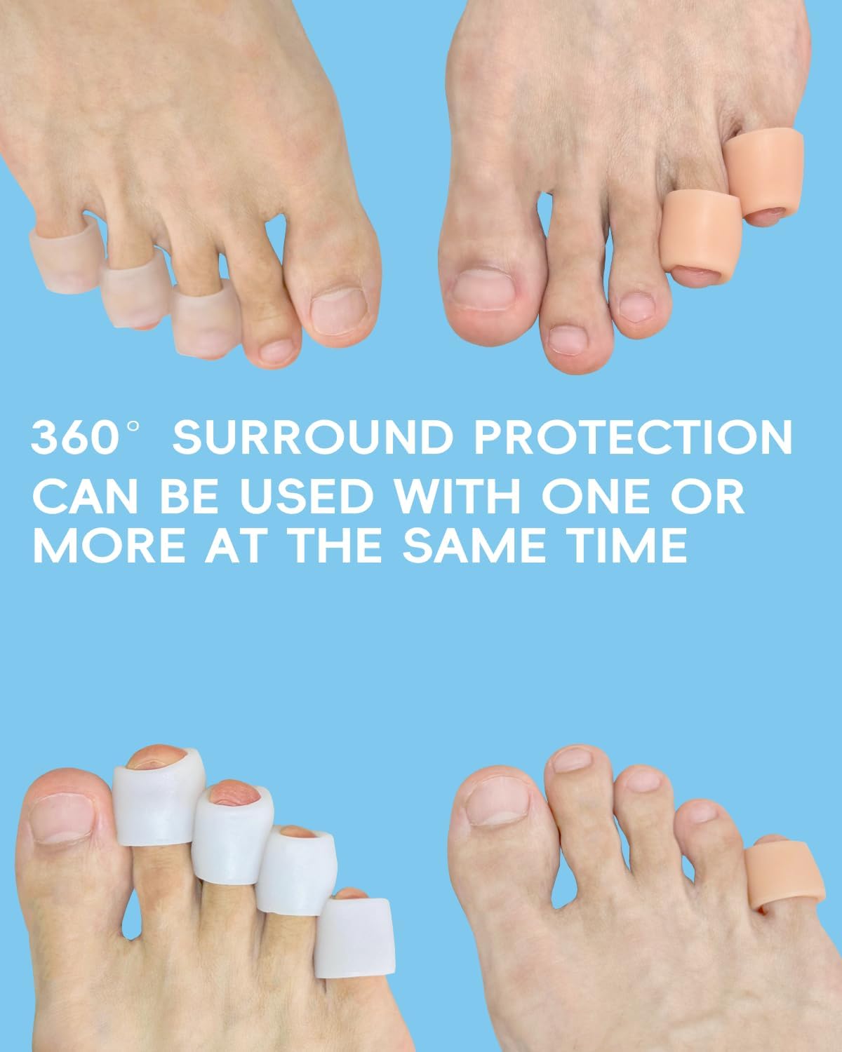 Silicone Toe Sleeves, 24 Count Pinky Toe Protector for Pain Relief, Gel Toe Covers for Blisters, Corn, Bunion, Hammer Toes, Overlapping Toes, Toenails Loss (Beige)