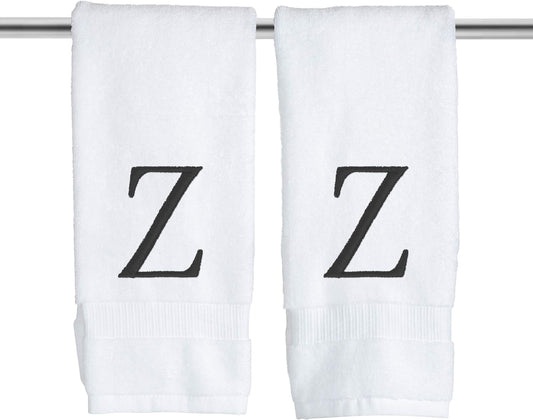 Black Monogram Hand Towel for Bathroom - Monogrammed Initial Hotel Quality Decorative Embroidered Luxury Towel for Powder Room, Spa - GOTS Organic Certified - Set of 2 Letter Z