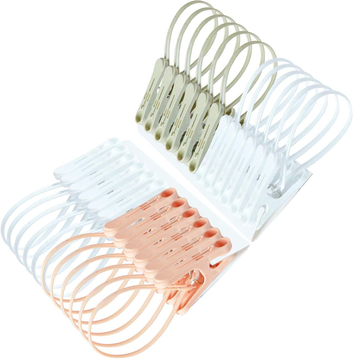 24 Pack Clothespins,Cute Sturdy Small Mini Clothes Pins with Plastic Rope for Clothesline,Tiny Photo Clips Decoration 6Pink 6Gray 12White
