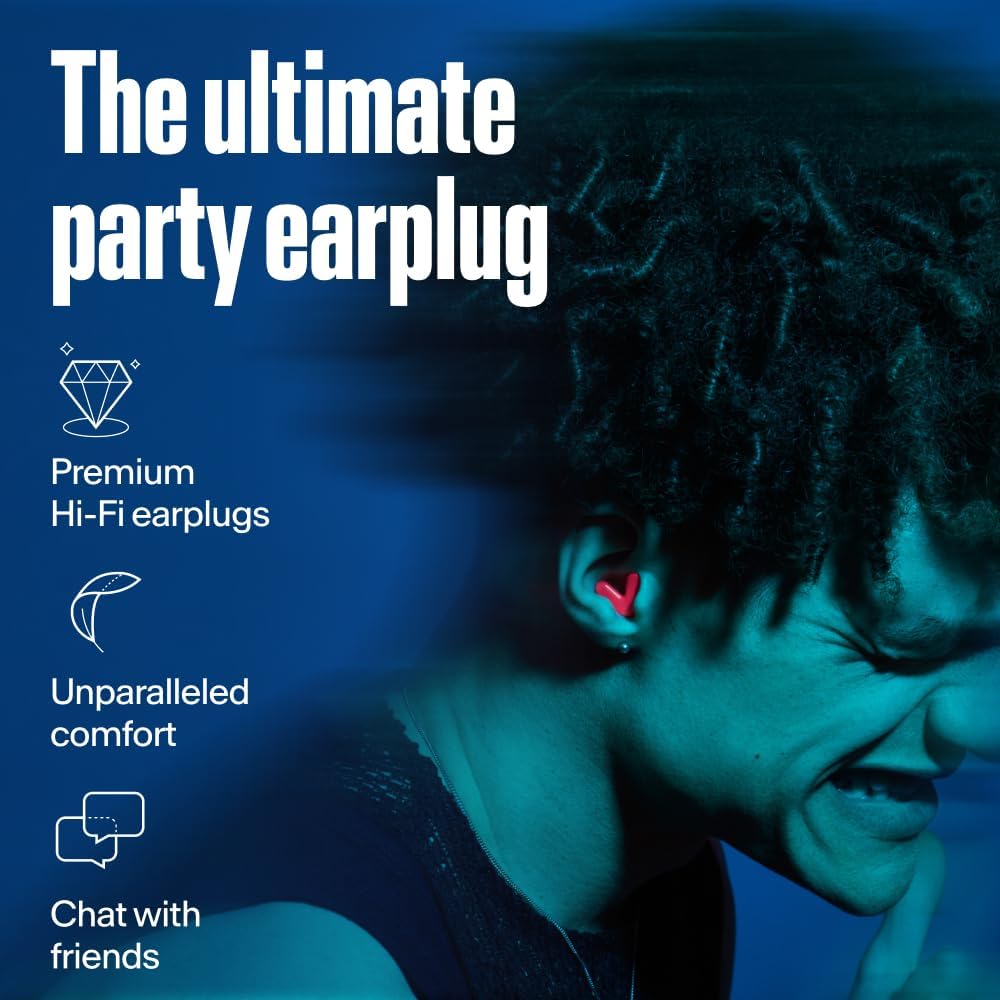 Alpine Tune Earplugs, Concert Ear Plugs for Noise Reduction, High Fidelity Music Quality, 19dB Hearing Protection with Crystal Clear Sound, Incl. 4 Sizes, Parties, Raves, Festivals & Clubs, Neon Pink