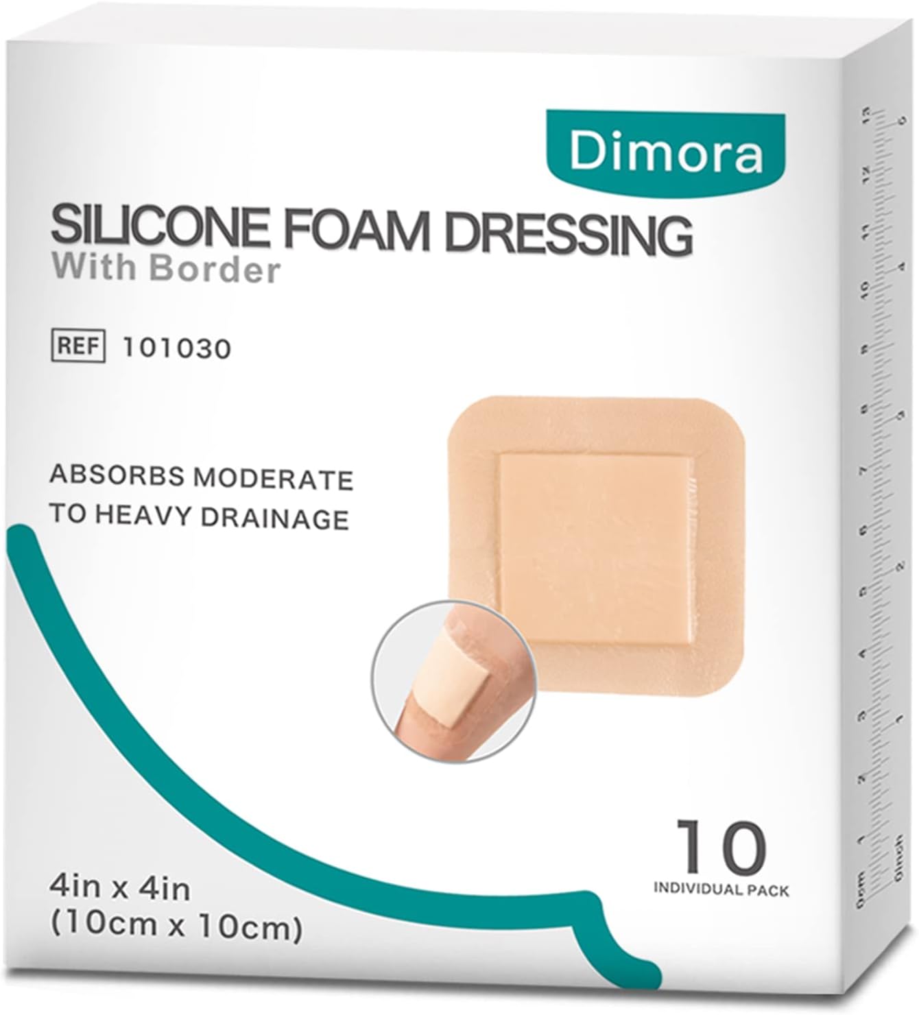 Dimora Silicone Foam Dressing with Border Adhesive 4"x4" Wound Dressing First Aid Bandage for Wound Care 10 Pack