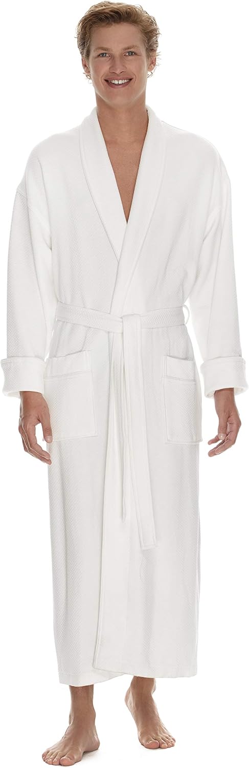 Boca Terry Mens Soft Waffle Knit Robe - Long Spa, Resort & Hotel Bathrobe for Men - Luxury Bath Robe
