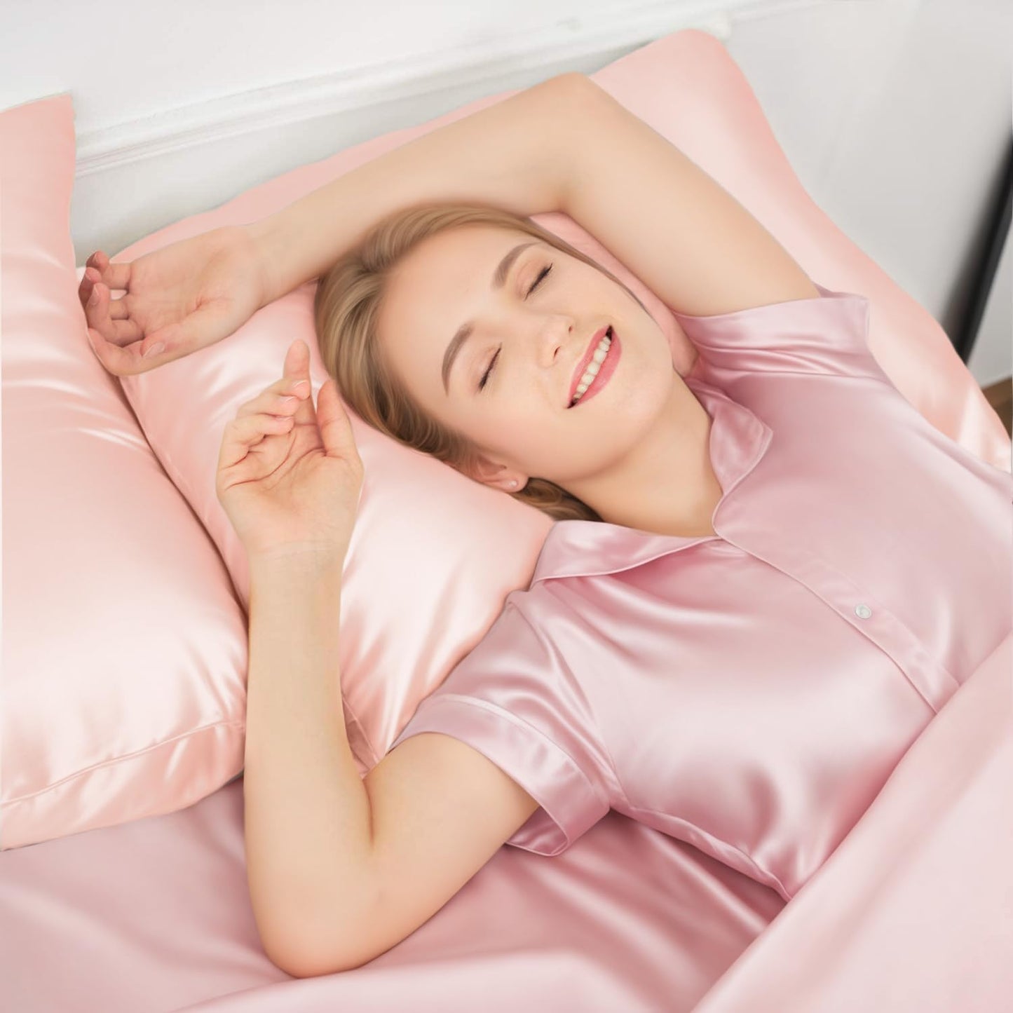 INSSL Silk Pillowcase for Women, Mulberry Silk Pillowcase for Hair ad Skin and Stay Comfortable and Breathable During Sleep. (Pink, 20"×30")