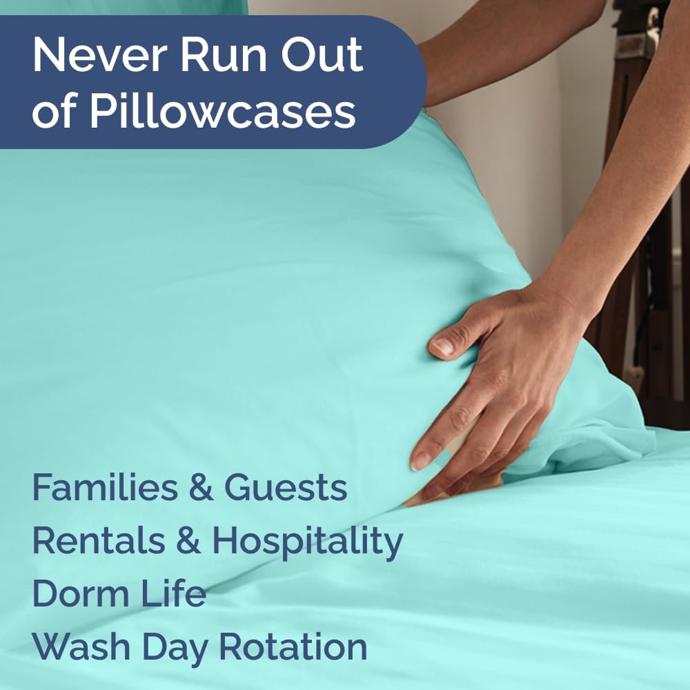 Standard Pillow Cases Set of 10 - Ultra Soft Hotel Quality Pillowcase Covers - Comfy, Cozy & Wrinkle Free - Shrink, Stain & Fade Resistant - Machine Washable Pillow Protectors - 10 Pcs Set - Spa Blue