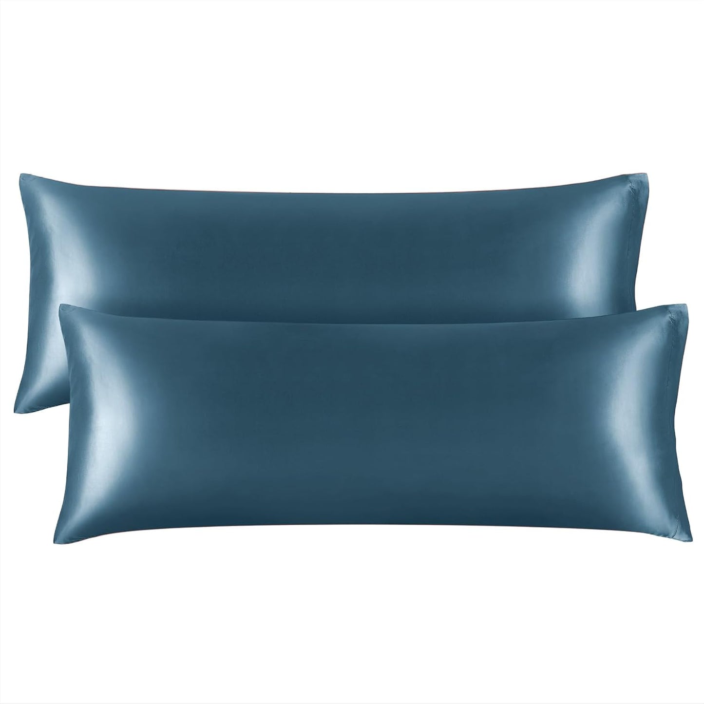 BEDELITE Satin Body Pillow Cover 2 Pack, Super Soft and Cooling Body Pillow Pillowcase for Hair and Skin, Breathable Silky Full Long Pillowcase Cover(20"x54", Bluesteel)