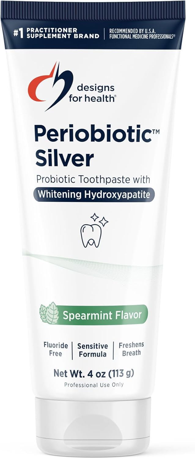 Designs for Health Periobiotic Silver Hydroxyapatite Toothpaste - Fluoride Free Toothpaste with Oral Probiotics with Whitening Hydroxyapatite - Supports Gum Health & Remineralization (4oz Mint)