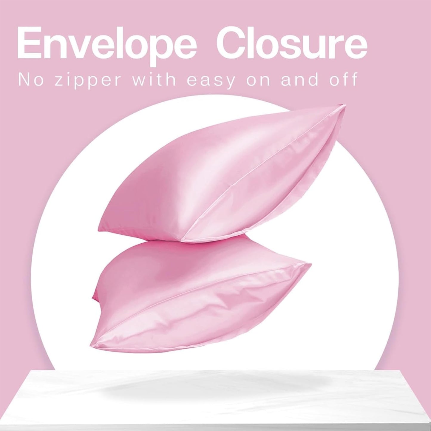 MR&HM Satin Pillowcase for Hair and Skin, Silk Satin Pillowcase 2 Pack, Queen Size Pillow Cases Set of 2, Silky Pillow Cover with Envelope Closure (20x30, Pink)