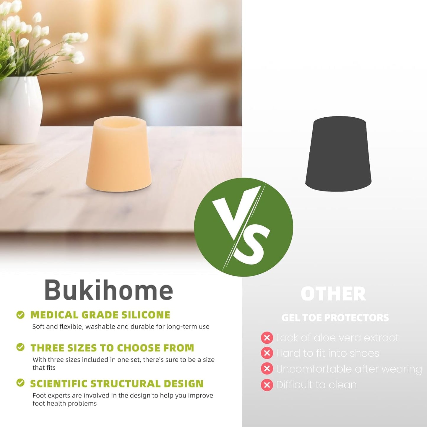 Bukihome Silicone Toe Protectors – 14 Pack Silicone Toe Sleeve for Hammer Toes, Corns, Calluses, Blisters – Soft Gel Protector Toe Cushions for Pain Relief (Beige, Multi-Size)