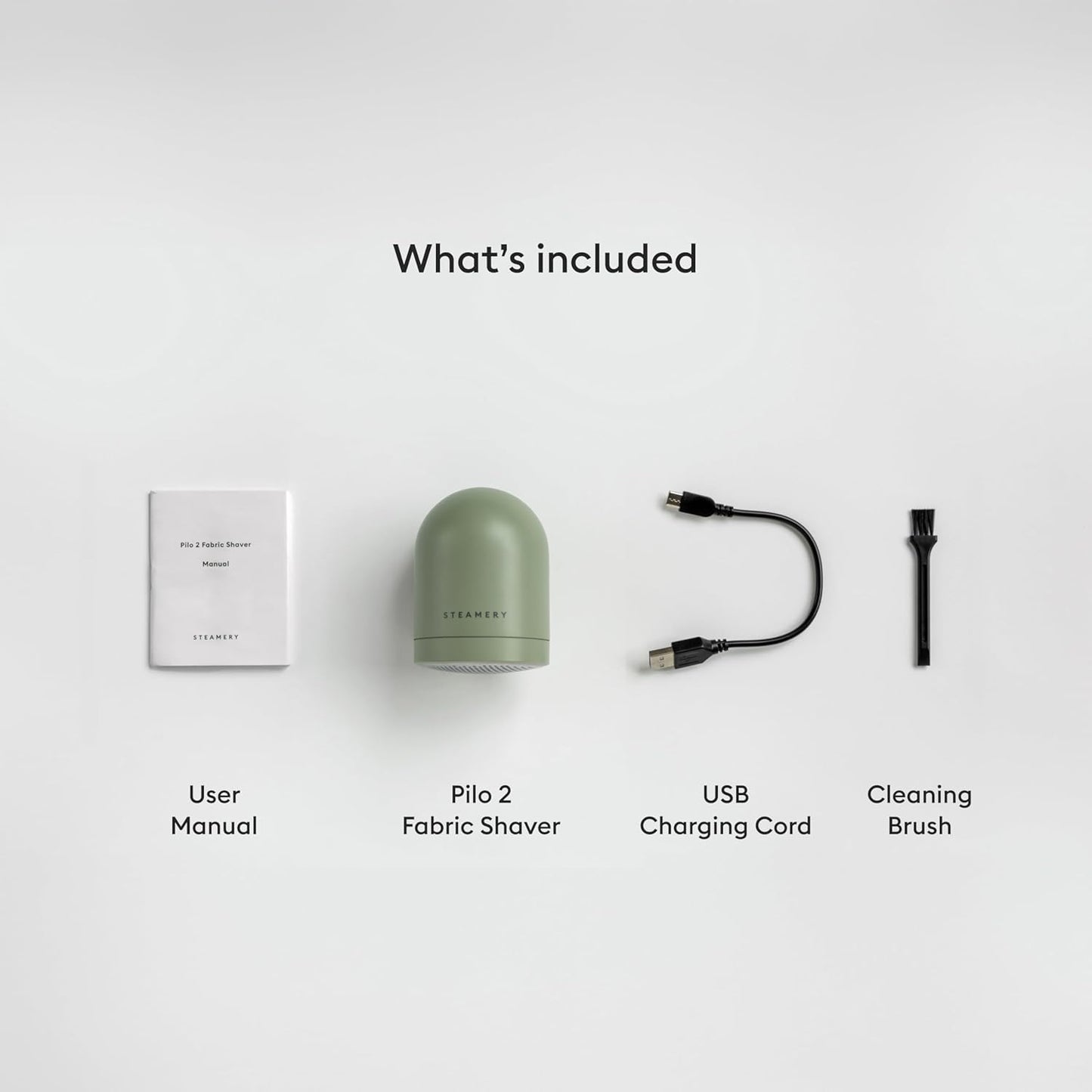 Steamery Fabric Shaver Pilo 2, Removes Lint and Pilling from Clothes and Textiles, Rechargeable Lint Remover with USB, Green