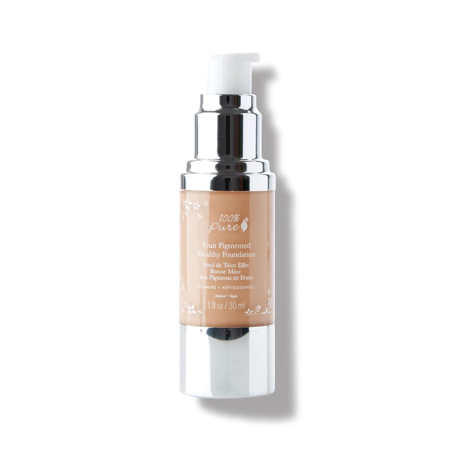 100% PURE Healthy Foundation Full Face Coverage Makeup, Liquid Matte Finish with Anti-Aging Benefits - Vegan Gorgeous Fruit Pigmented Peach Bisque Color (Medium with Olive Undertone) - 1 Fl Oz