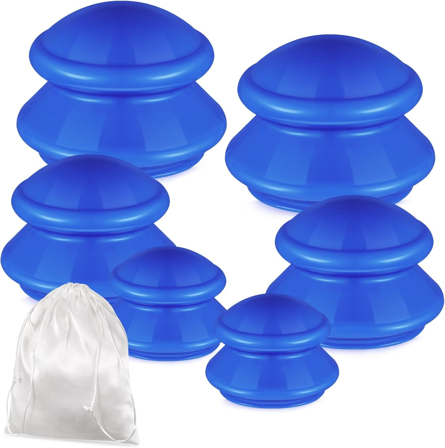 TrelaCo 6 Pcs Cupping Kit for Massage Therapy 3 Sizes Silicone Cupping Set Chinese Massage Therapy for Studio Household Cellulite Joint Pain Muscle Pain(Solid Blue)