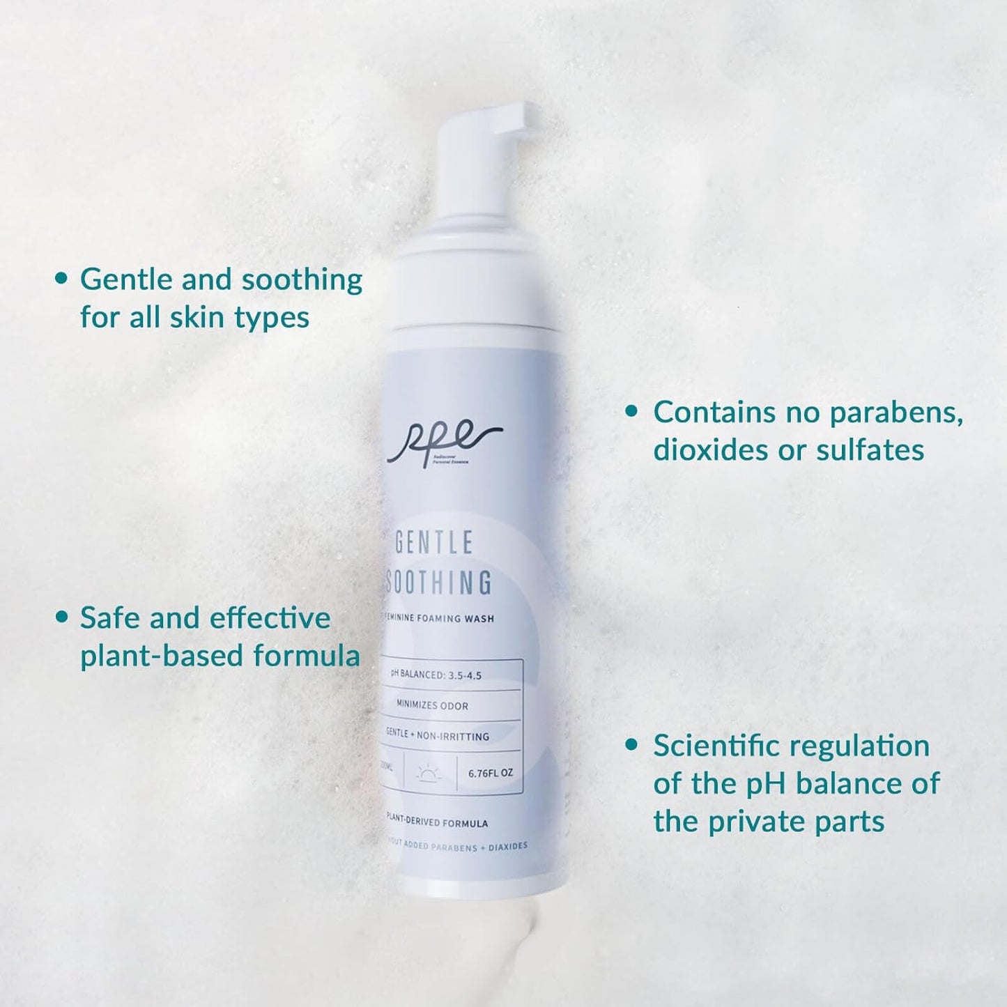 Soothing Foaming Feminine Wash for Women Ph Balance - Gentle Plant-Based Body Wash for Sensitive Skin - Vaginal Reduces Odor - Paraben & Dioxide Free, Unscented, 6.76 Fl.Oz, Pack of 1