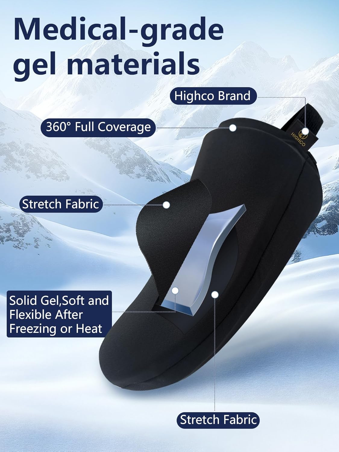 Foot Ice Pack for Toes 1 Pair,Freeze Flexible Ice Gel Socks Cold Therapy,Foot & Toe Ice Pack Wrap for Tendonitis, Plantar Fasciitis, Swelling, Sprained,Sport Injuries,Black (Black of 2)