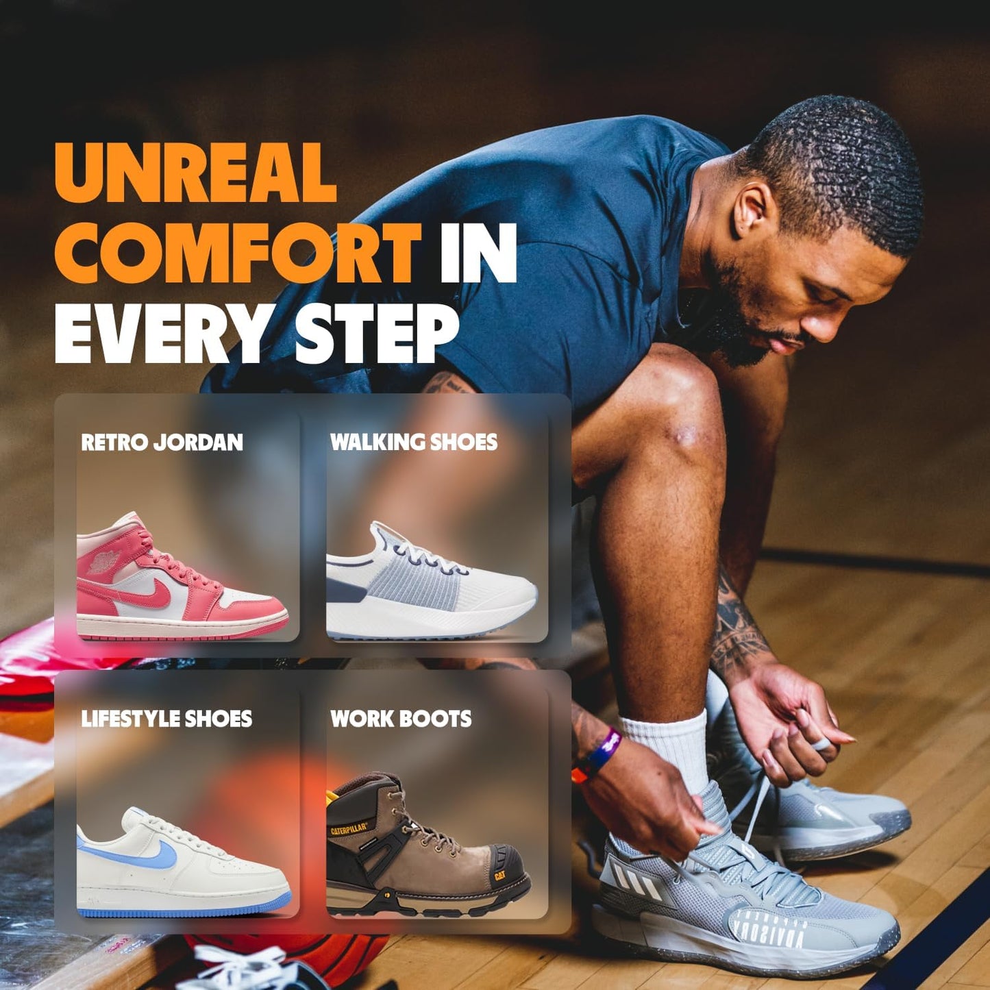 MOVE All Day Comfort Insole - Extra Plush Foam Insole for Stress Reduction on Feet, Knees, Back, Shock Absorbing, Walking, Foot Cushion, Comfort, Arch Support, and Work Boots (M6-6.5/WM7.5-8)