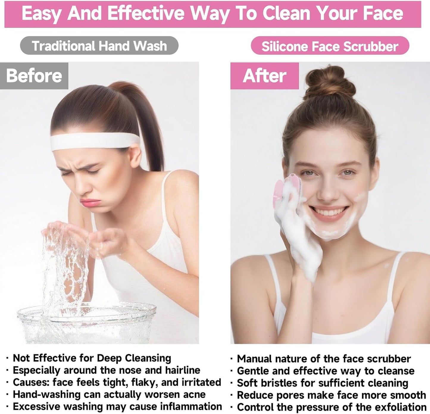 2 PCS Face Scrubber, Soft Silicone Face Exfoliator with Suction Cup for Man and Women Deep Skin Clean, Gentle Facial Cleaning Brush Suitable for All Sensitive Skin (Pink+Blue)