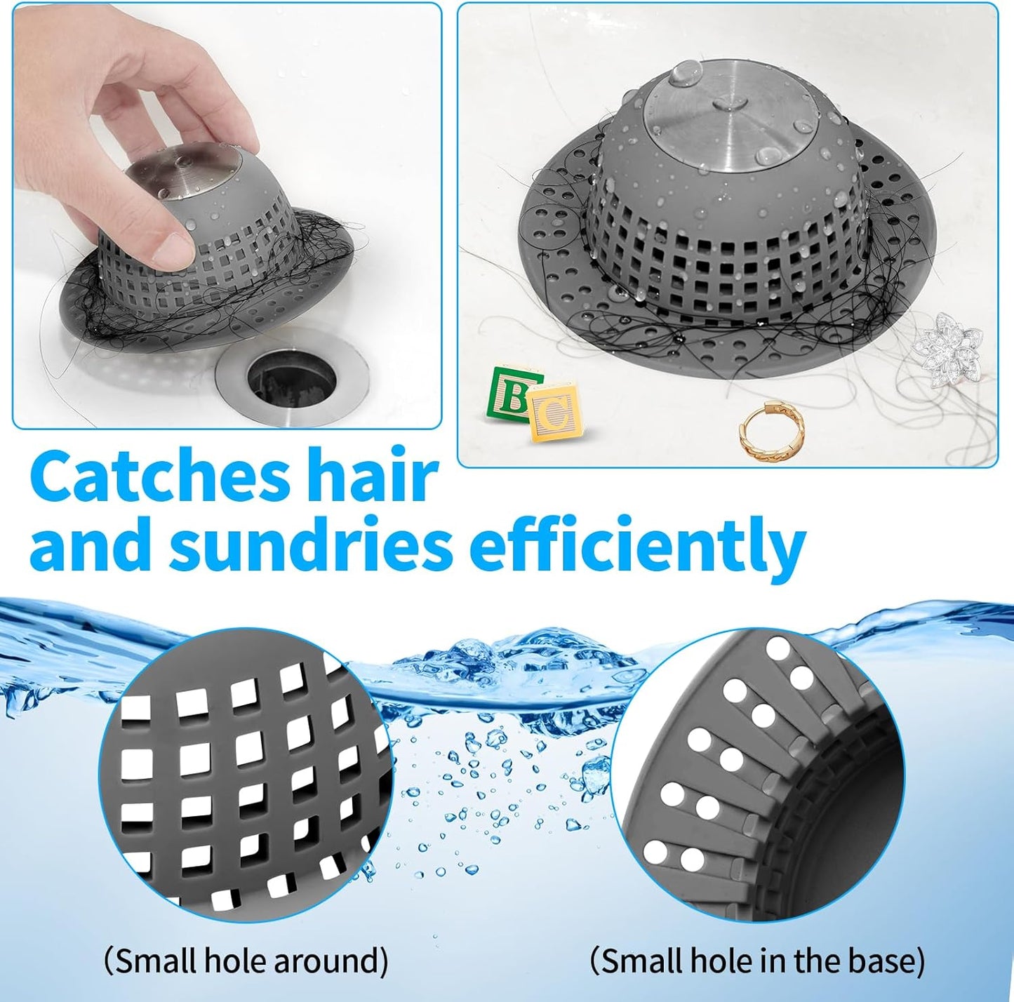 Shower Drain Hair Catcher, Bathtub Drain Cover Foldable Silicone Shower & Tub Protector for Pop-Up & Regular Drains