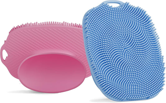 2 PCS Face Scrubber, Soft Silicone Face Exfoliator with Suction Cup for Man and Women Deep Skin Clean, Gentle Facial Cleaning Brush Suitable for All Sensitive Skin (Pink+Blue)