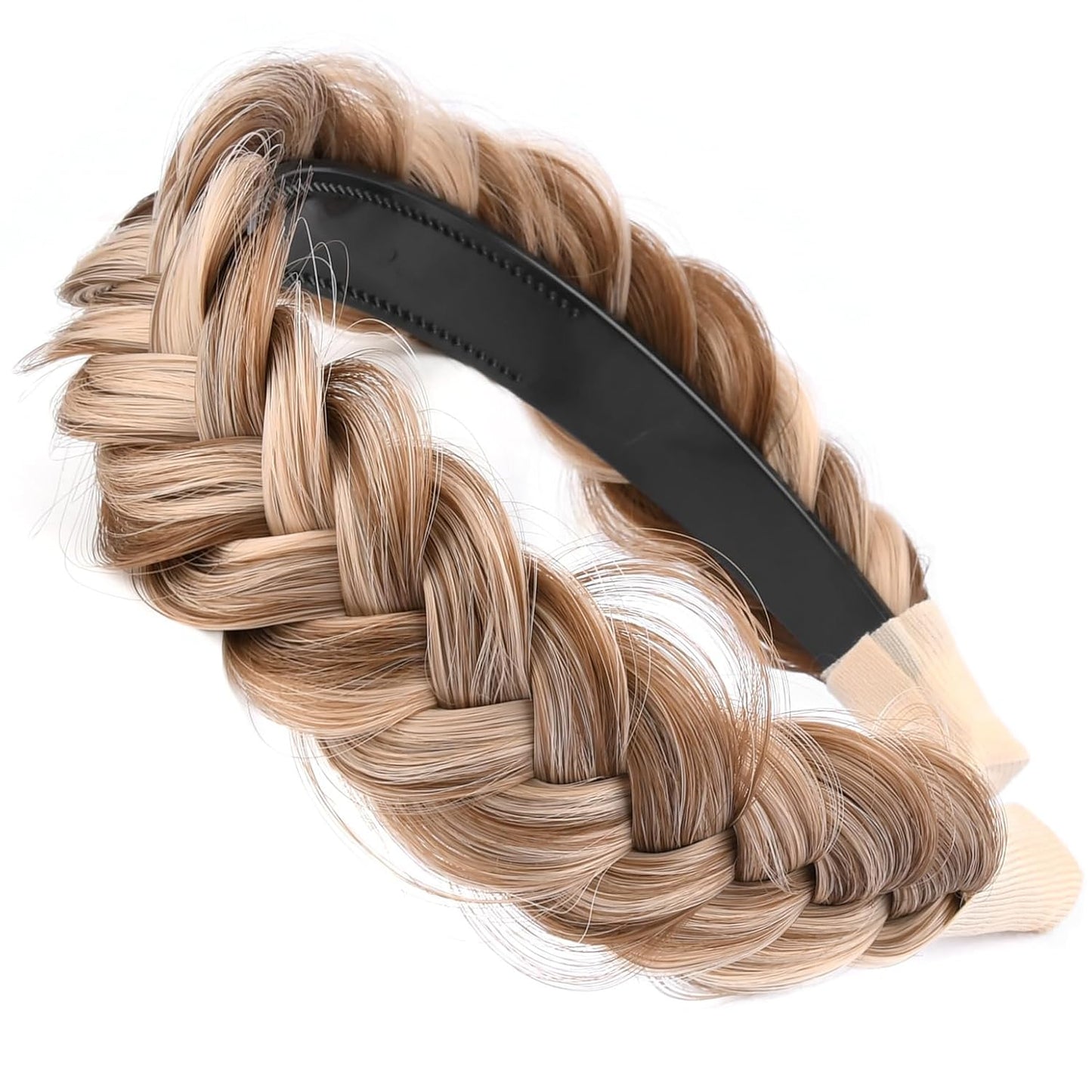 DIGUAN Wide Messy Braided Headband With Teeth Synthetic Hair Plaited Headband High Elasticity Braids Chunky Fishtail Braided Hair Band Hairpiece for Girls Women (Highlighted)