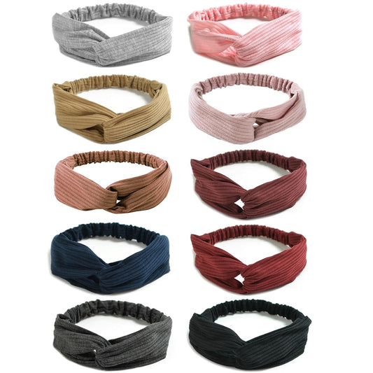 DRESHOW 10 Pack Headbands for Women Criss Cross Vintage Head Wrap Boho Headband Twisted Elastic Hair Accessories