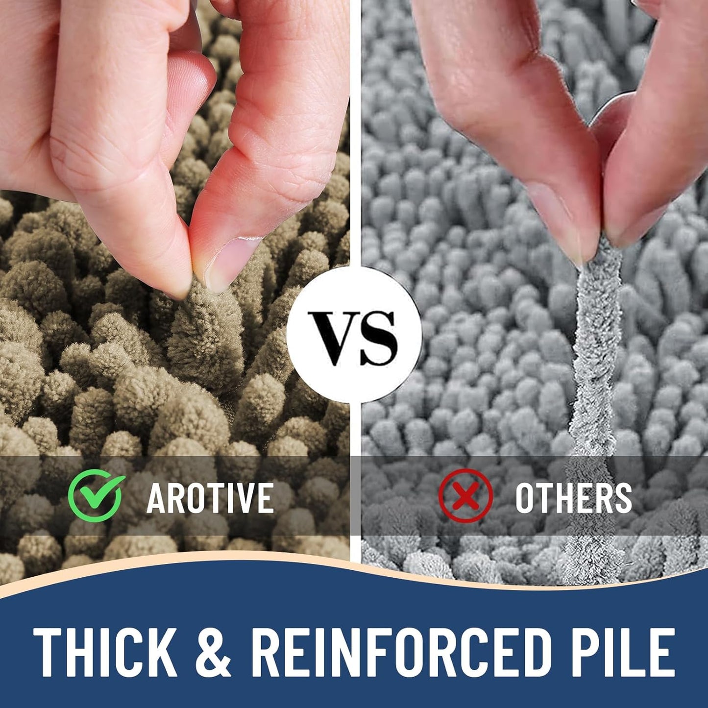 Arotive Luxury Chenille Bathroom Rug Mat, Extra Soft Thick Absorbent Shaggy Bath Rugs, Non-Slip Machine Wash Dry, Plush Bath Mats for Bathroom, Shower and Tub, 47x32, Camel