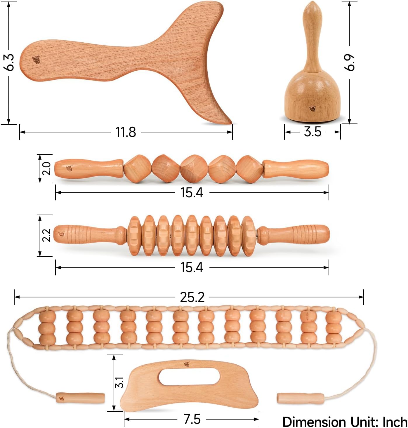 6 in 1 Wood Therapy Massage Tool Set for Body Sculpting Massage, Lymphatic Drainage and Muscle Pain Relief, Cellulite Sculpting Multi-Functional Massager