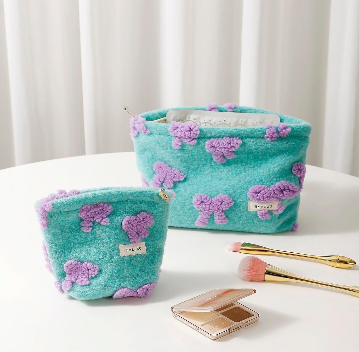 2 Pcs Makeup Bags, Large Cosmetic Bag Travel Toiletry Bag Organizer for Women, Plush Makeup Bag Small Cosmetic Pouch Purse with Zipper Gifts for Girls Teen