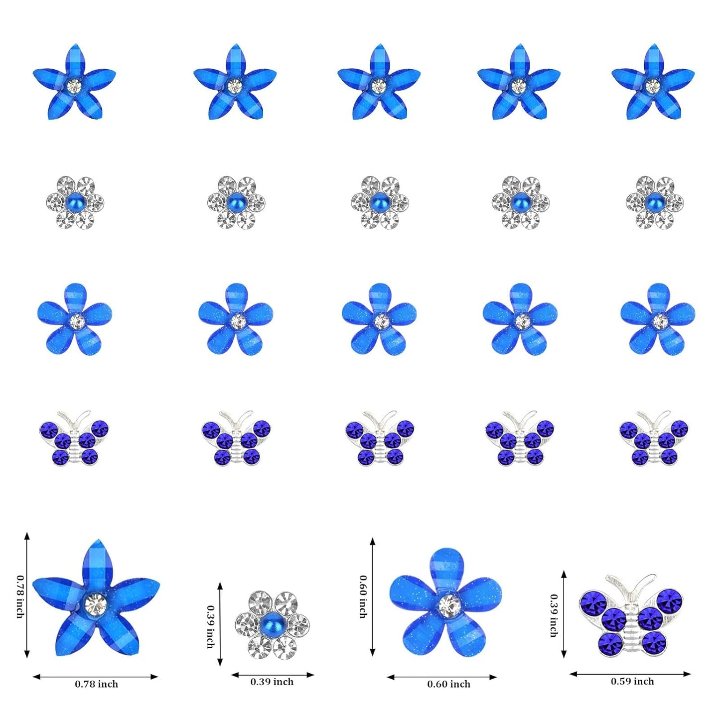 YISSION 20 Pcs Mini Dark Blue Floral Butterfly Hair Clips - Rhinestone Hair Pins & Barrettes for Girls & Women - Wedding & Bridal Hair Accessories