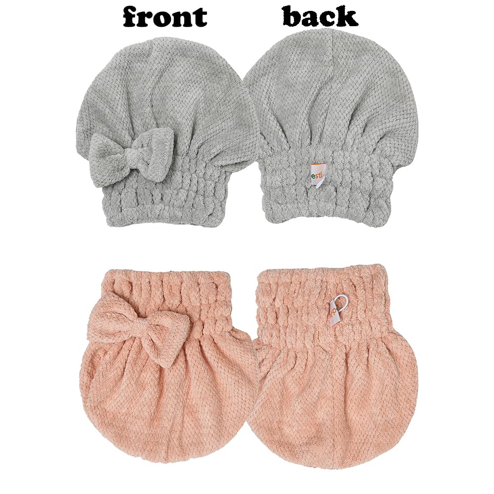 Microfiber Hair Towel, Hair Towel Cap,Absorbent Hair Turban Towel,Hair Drying Towel to Dry Curly or Straight Short Hair Quickly(Pink&Gray)
