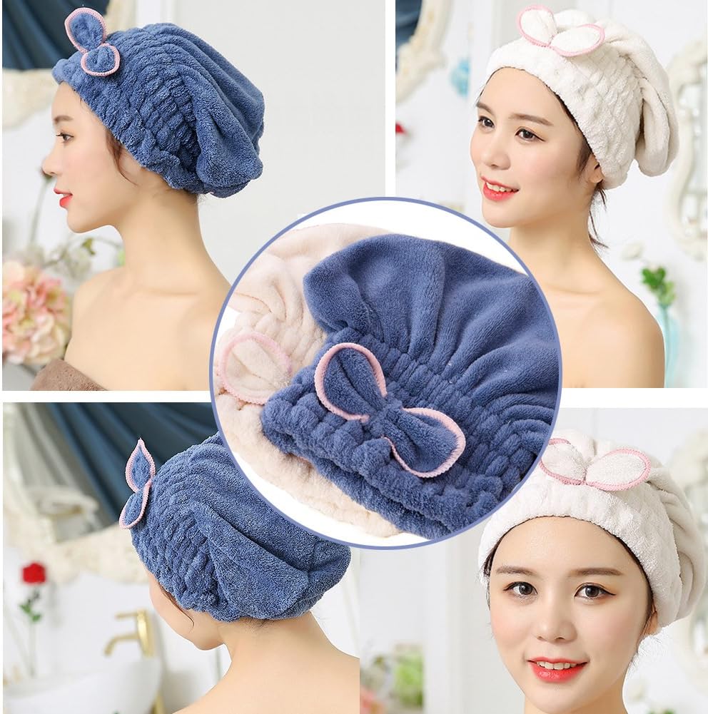 Jseng 2PC Microfiber Hair Drying Caps, Extrame Soft & Ultra Absorbent, Fast Drying Hair Turban Wrap Towels Shower Cap for Girls and Women